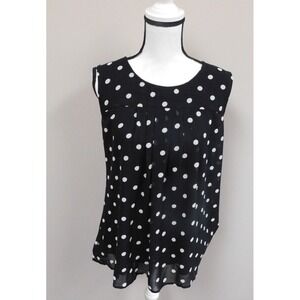 Timeson Blouse Women Black Polka Dot Flowy Lined Sleeveless Career Casual Size L